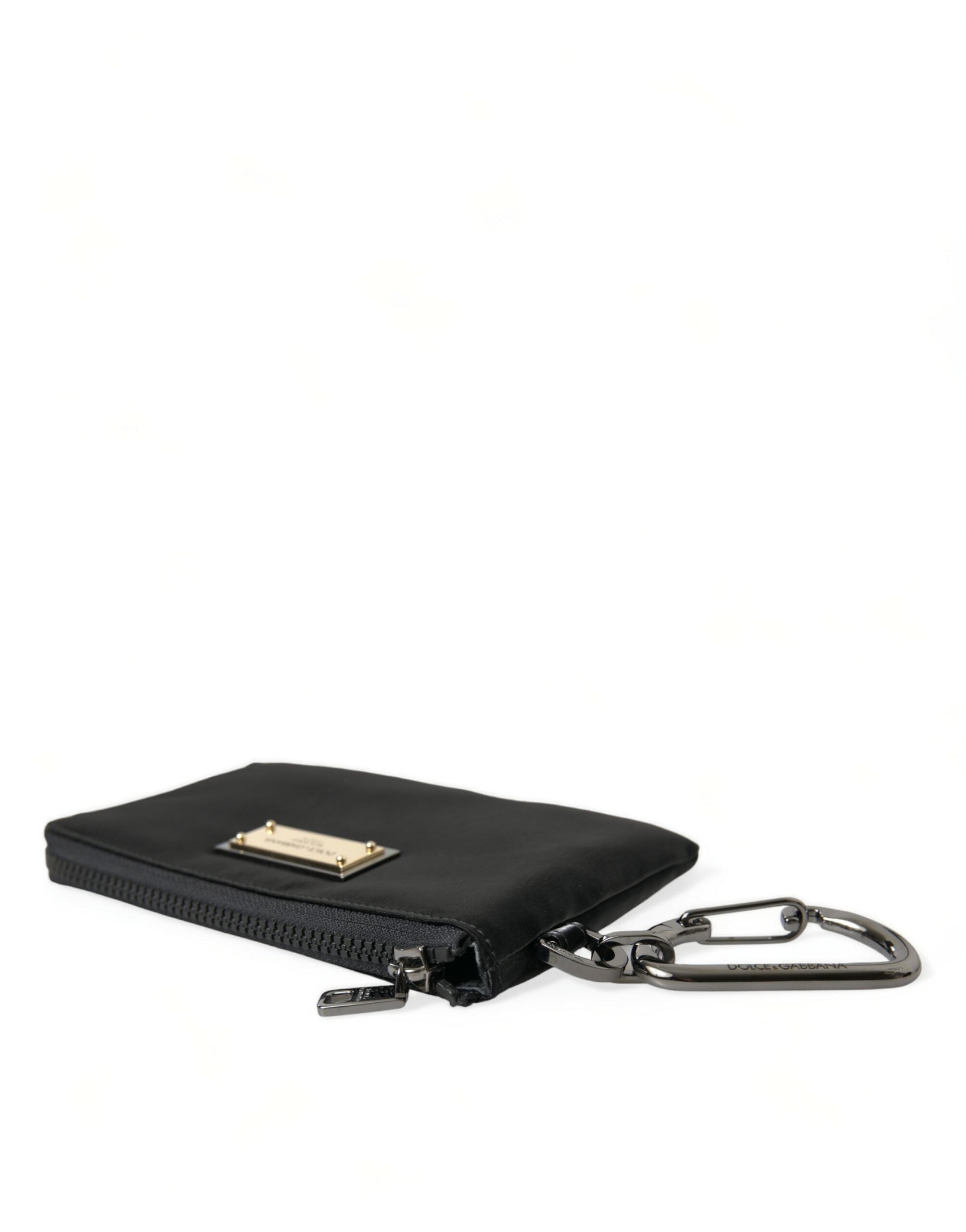 Dolce & Gabbana Black Nylon Logo Plaque Keychain Bag Clutch